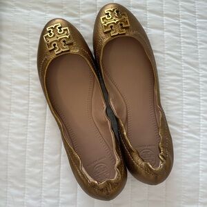 Tory Burch Gold Leather Melinda Ballet Flats - Size 7